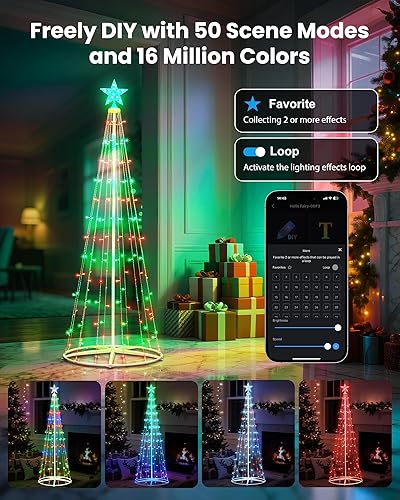 Miniatura 3 de Paquete de 2 luces inteligentes para árbol de Navidad, 130 LED de 5 pies y 154 LED de 6 pies, árbol artificial con estrella superior, sincronización