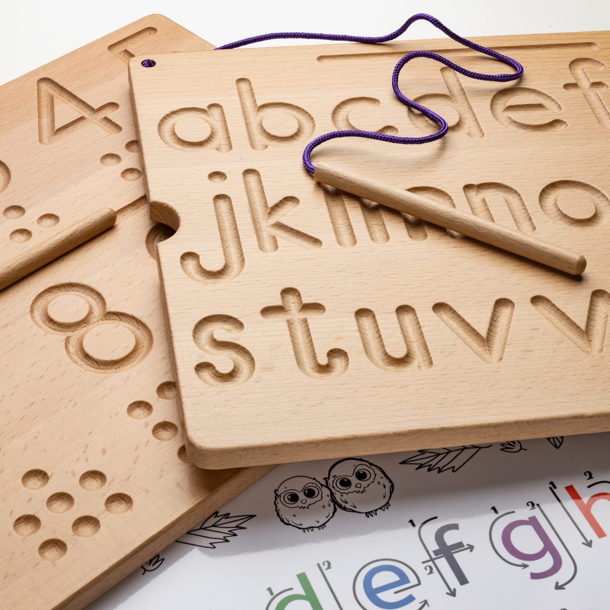 Hulats Montessori Wooden Alphabet & Number Tracing Boards Letter
