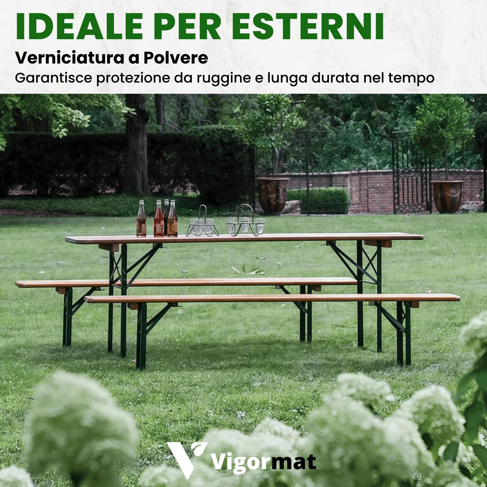 Set Gambe Pieghevoli per Tavolo in Metallo 73x53 cm, Struttura in Ferro con Kit Fissaggio Incluso - Gambe per Tavolo Birreria da Esterno per Giardino, Terrazza, Sagra (2 Gambe + Kit - Nero)