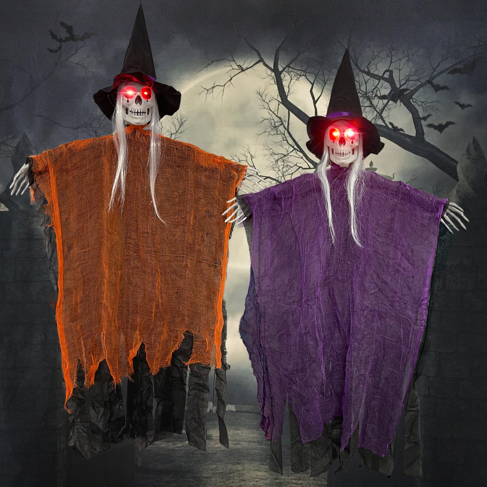 Moxled Halloween Deko, 24 Stück LED Lila Fledermaus Deko, Wandaufkleber