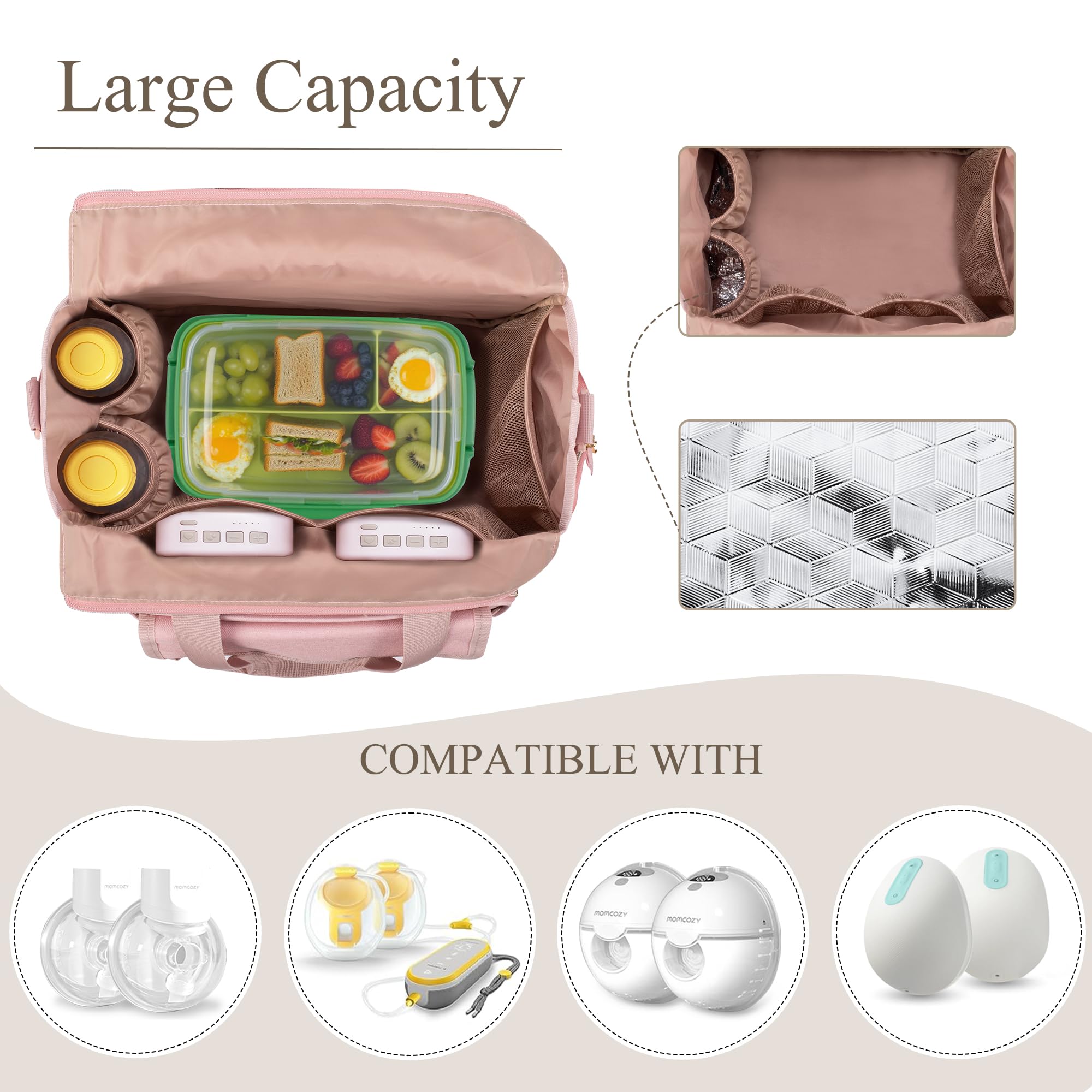Luxja Large Wearable Breast Pump Bag with a Waterproof Mat for Wearable Breastfeeding Pump Carrying Tote Bag with Multiple Pockets for Hands Free Breast Pump and Extra Parts Pink - Image 2