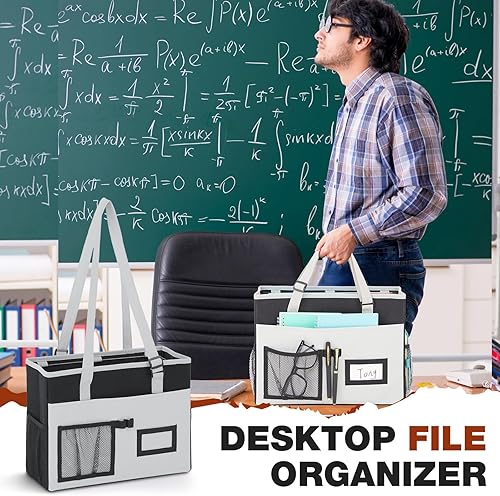 Miniatura 5 de Paquete de 2 organizadores de carpetas de archivos, bolsa de mano colgante con bolsillo frontal y asa de escritorio, tamaño carta, plegable,