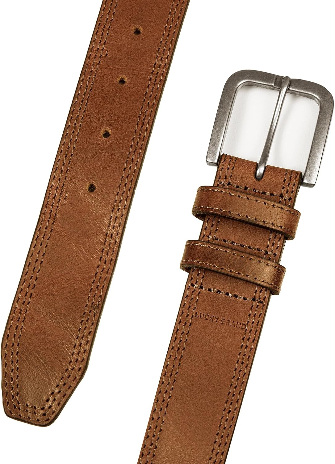 Lucky Brand Men's Stitched Genuine Leather Belt | Classic | Casual | Dress | Everyday | Western | Metal Buckle image 5