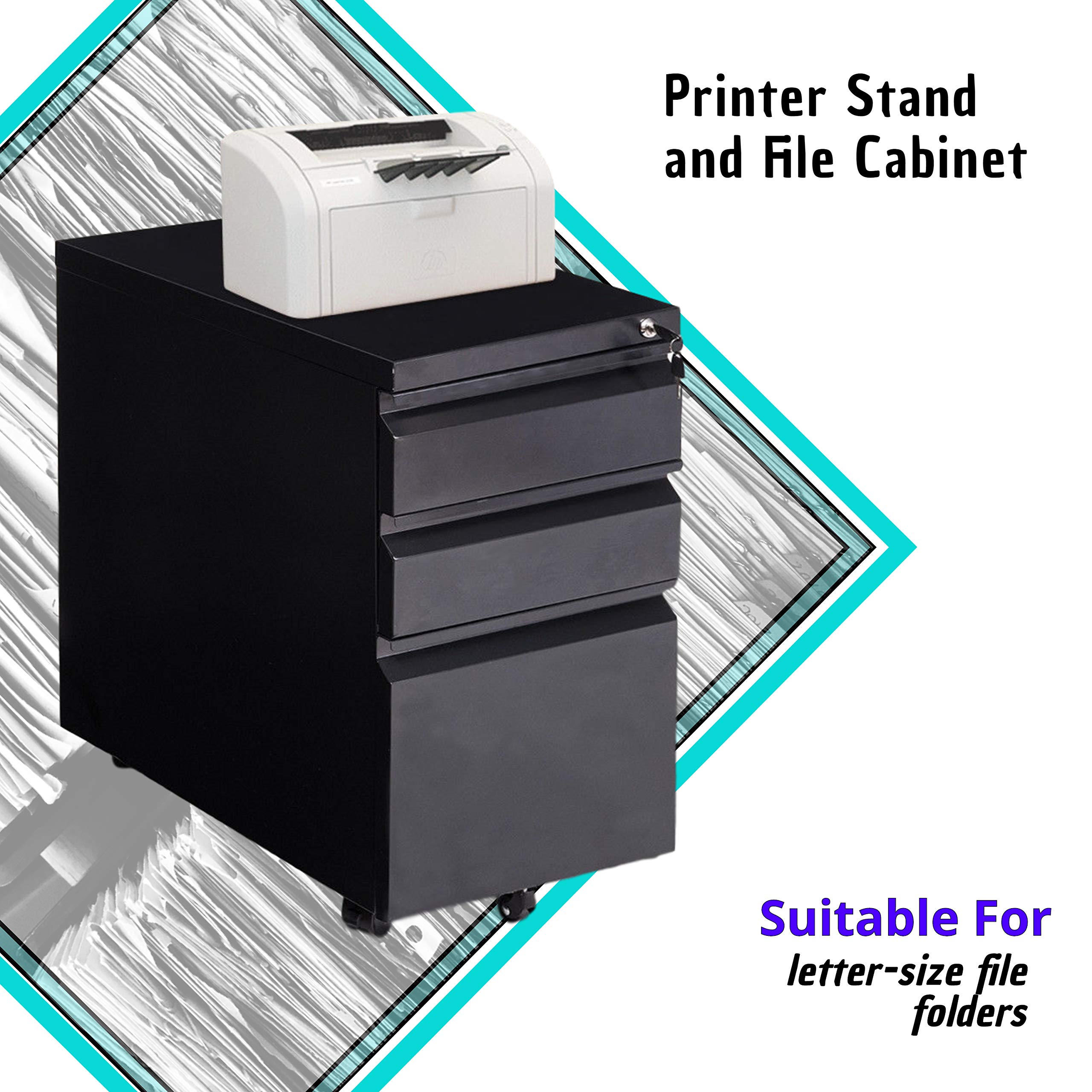 Buy Locking File on Wheels with 3 Drawers, Printer Stand and File Heavy Duty