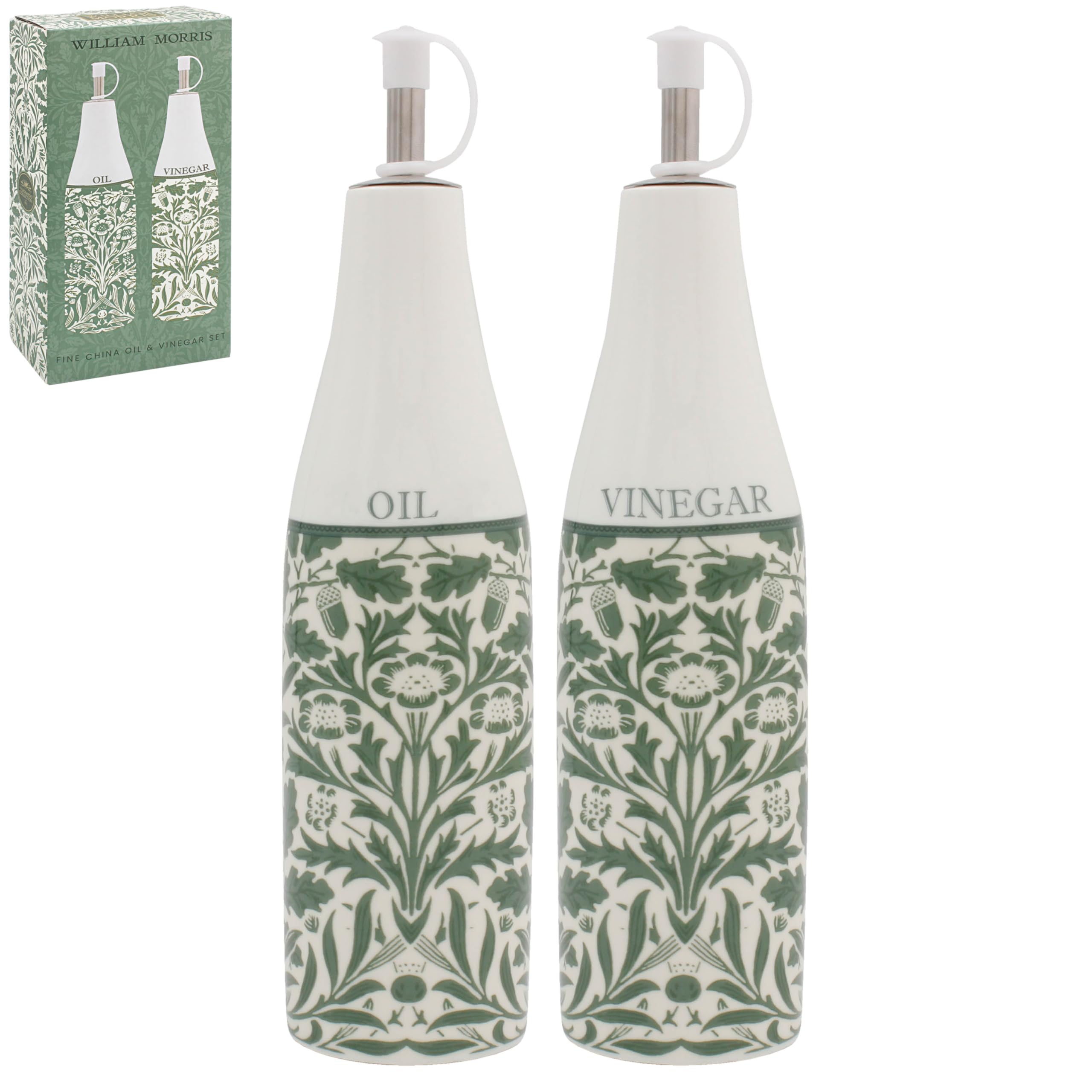 The Leonardo Collection Wm. Morris Acorn Acorn Oil & Vinegar Dispencer Stoneware 2 x 300ml For Home and Kitchen | Oil Bottle and Vinegar Bottle Set for Cooking | Oil Dispenser Bottles for Daily Use