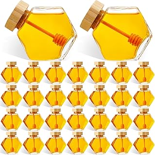 Sunnyray 8 Pcs Glass Honey Jars with Dipper Hexagonal Clear Glass Dispen...