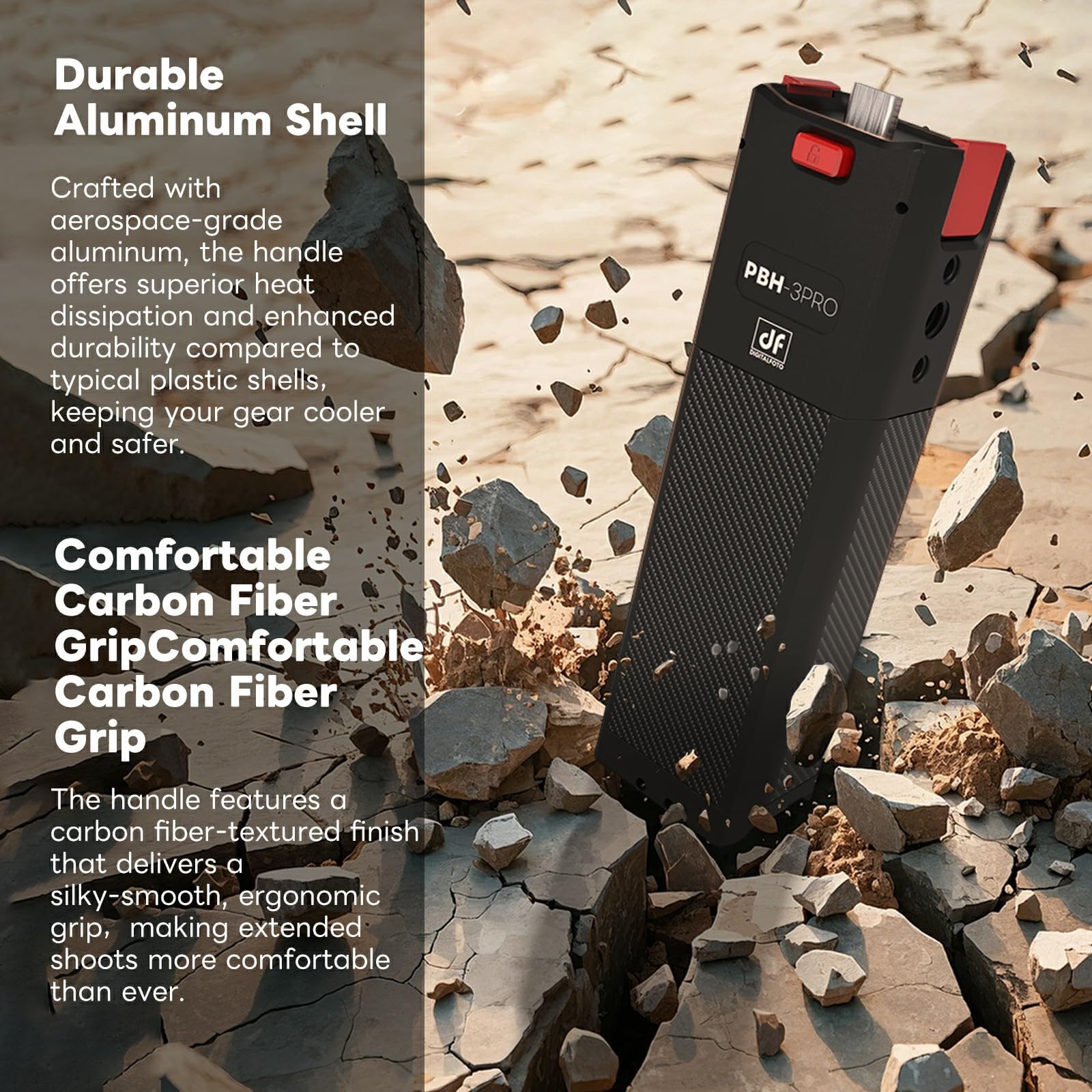 Impugnatura con Batteria per Osmo Pocket 3/4, Power Bank da 5000mAh con Ricarica Rapida, Uscita 22,5W, Doppie Porte USB-C, Alluminio + Fibra di Carbonio, Supporto Treppiede 1/4" Incluso（PBH-3PRO）