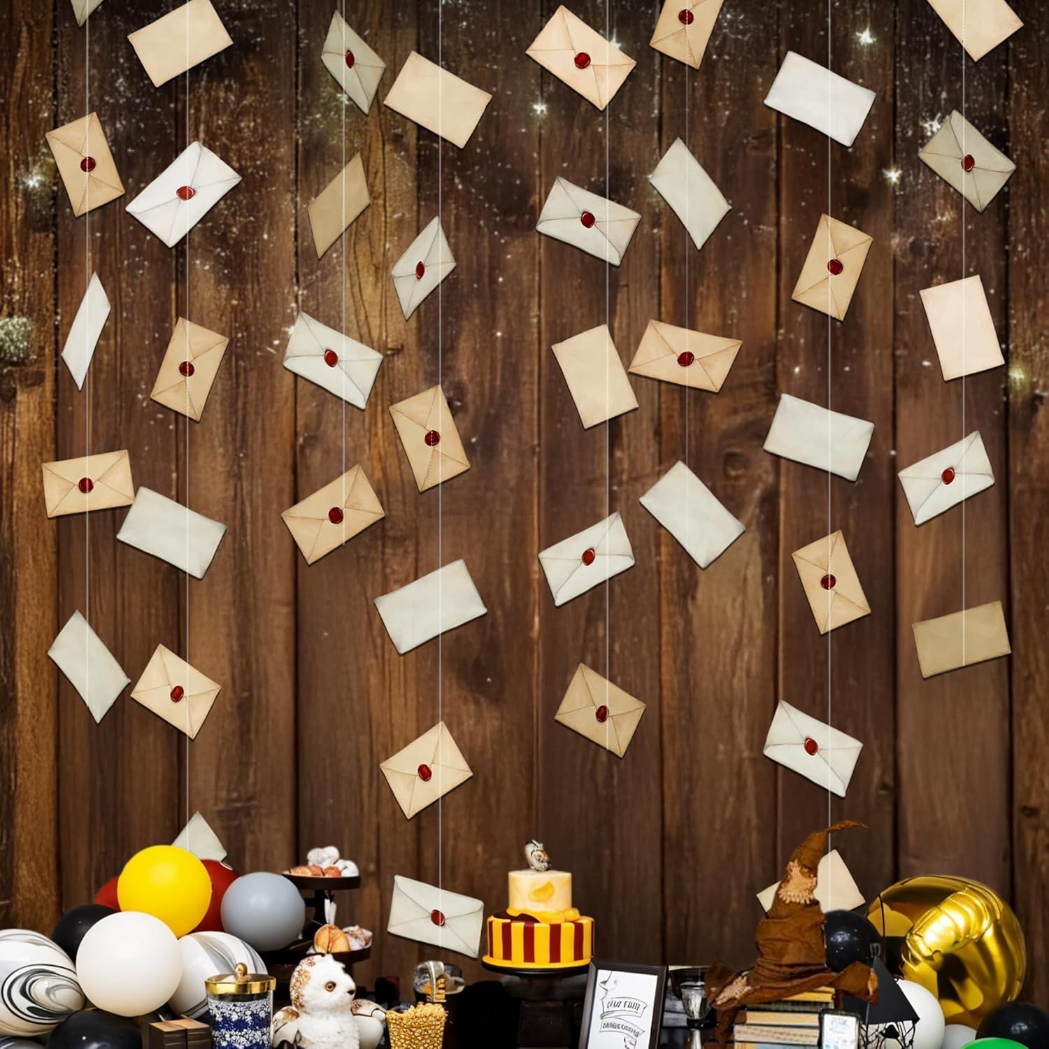 Cheerland Vintage Letter Garlands Envelope Card Hanging Banner Floating Streamers for Magic Theme Bday Decorations Halloween Office Birthday Party Celebration Supplies 6 String