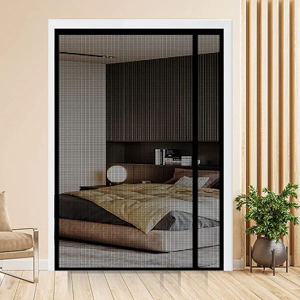 Reversible Left or Right Side Opening Magnetic Screen Door, Narrow Durable Fiberglass Mesh Curtain Hands Free for Patio, Bedroom, Fits Door Size 72" x 80", Black