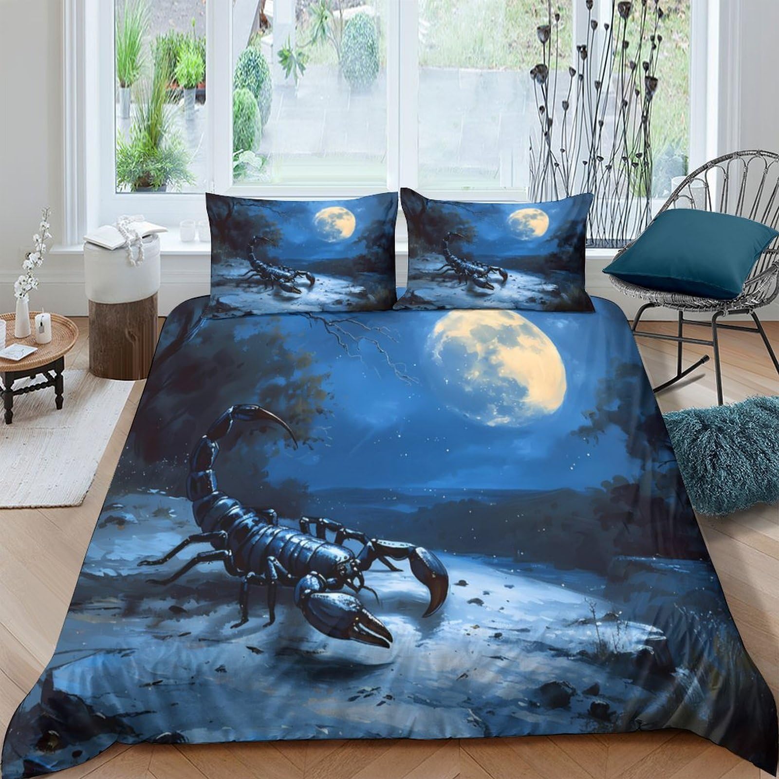 Ctjqhvkz Style-6 3D Printed Moonlit Scorpion Fitted Sheet Microfiber Soft Bed Cover For Bedroom Dorm Mattress Protection Decor Single（135X200cm）