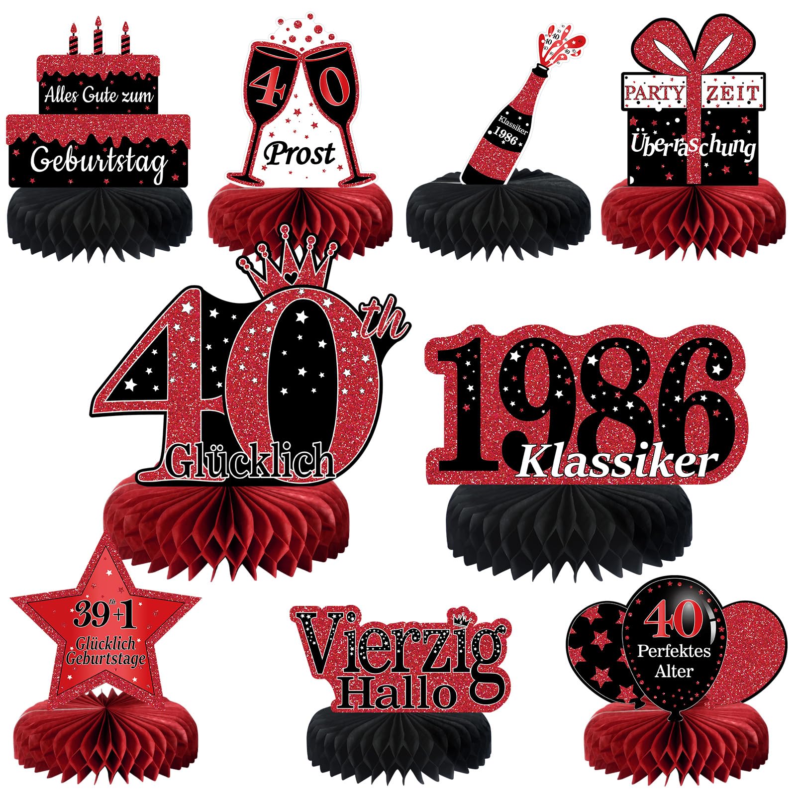 40. Geburtstag Männer Frauen,9 STK Rot Schwarz Bienenwabe Mittelstück Tischdeko Geburtstag,40 Geburtstag Deko,40 Geburtstag Party Deko,Geschenke Für Mann Frauen Geburtstag