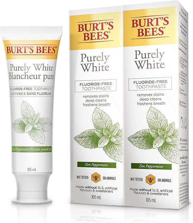 Burt's Bees Fluoride Free Toothpaste, Purely White, Zen Peppermint, 105 mL (Pack of 2) Amazon
