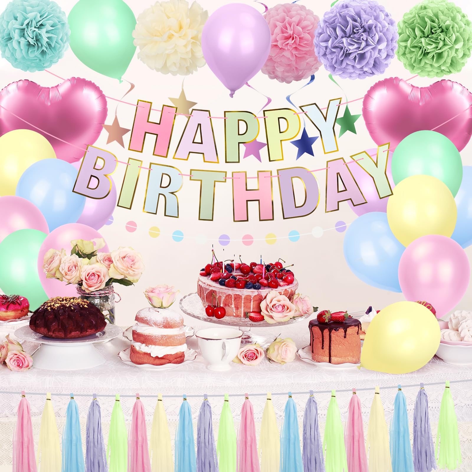 Pastel Rainbow Party Decorations 50Pcs Pastel Birthday Decorations for Girl