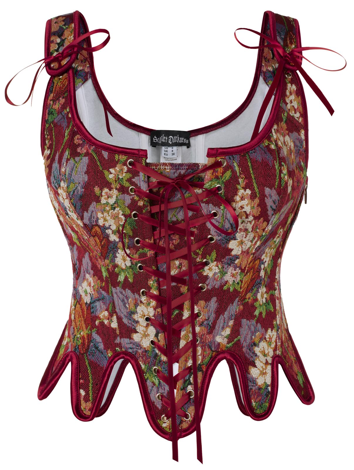 SCARLET DARKNESS Damen Korsett Square Neck Lace-up Corsage Blumendruck Corset Vintage Corset Top