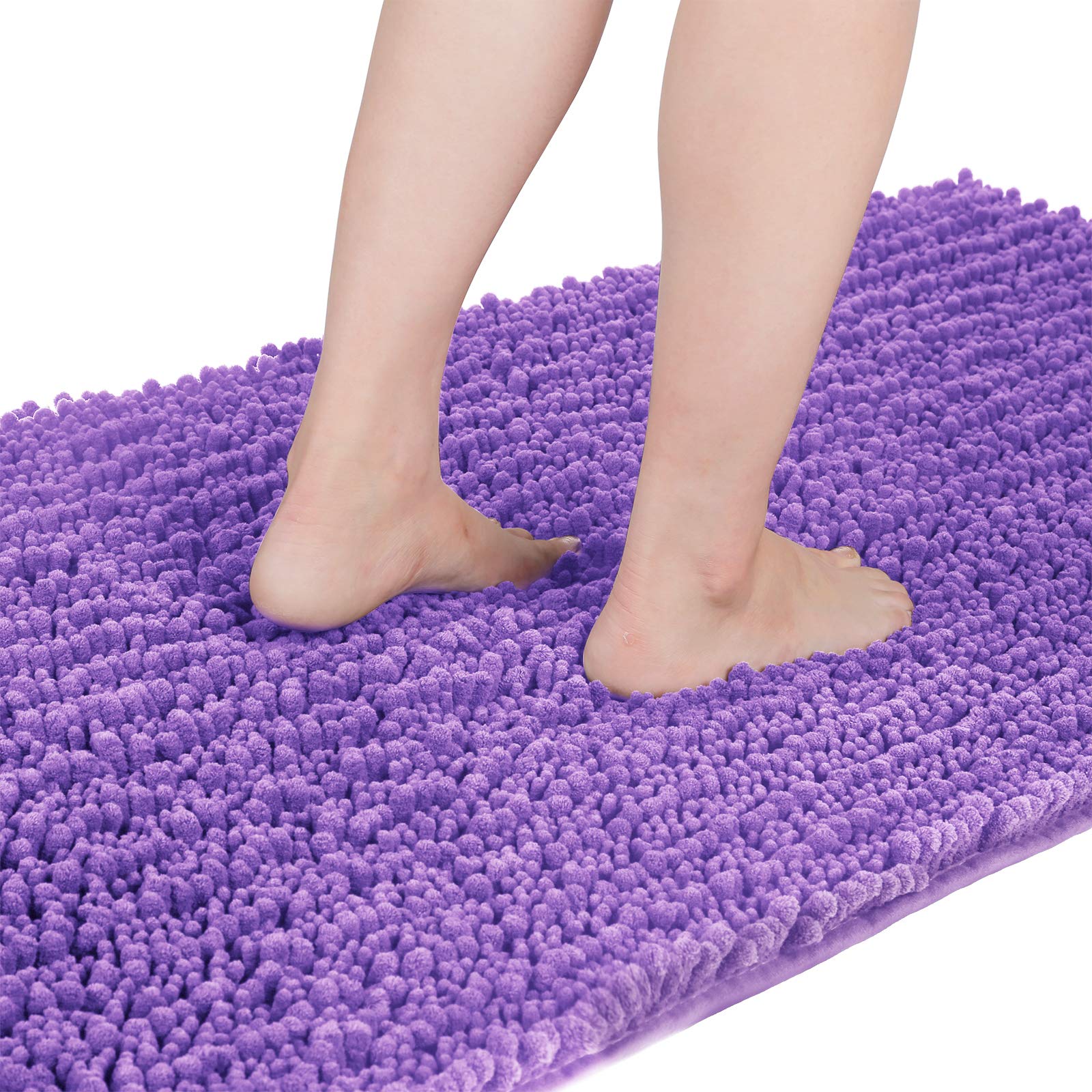 Yimobra Original Luxury Chenille Bathroom Rug Mat, 60.2 x 24 Inches, Soft Shaggy and Comfortable, Large Size, Super Absorbent and Thick, Non-Slip, Machine Washable, Perfect for Bath Room, Lavender
