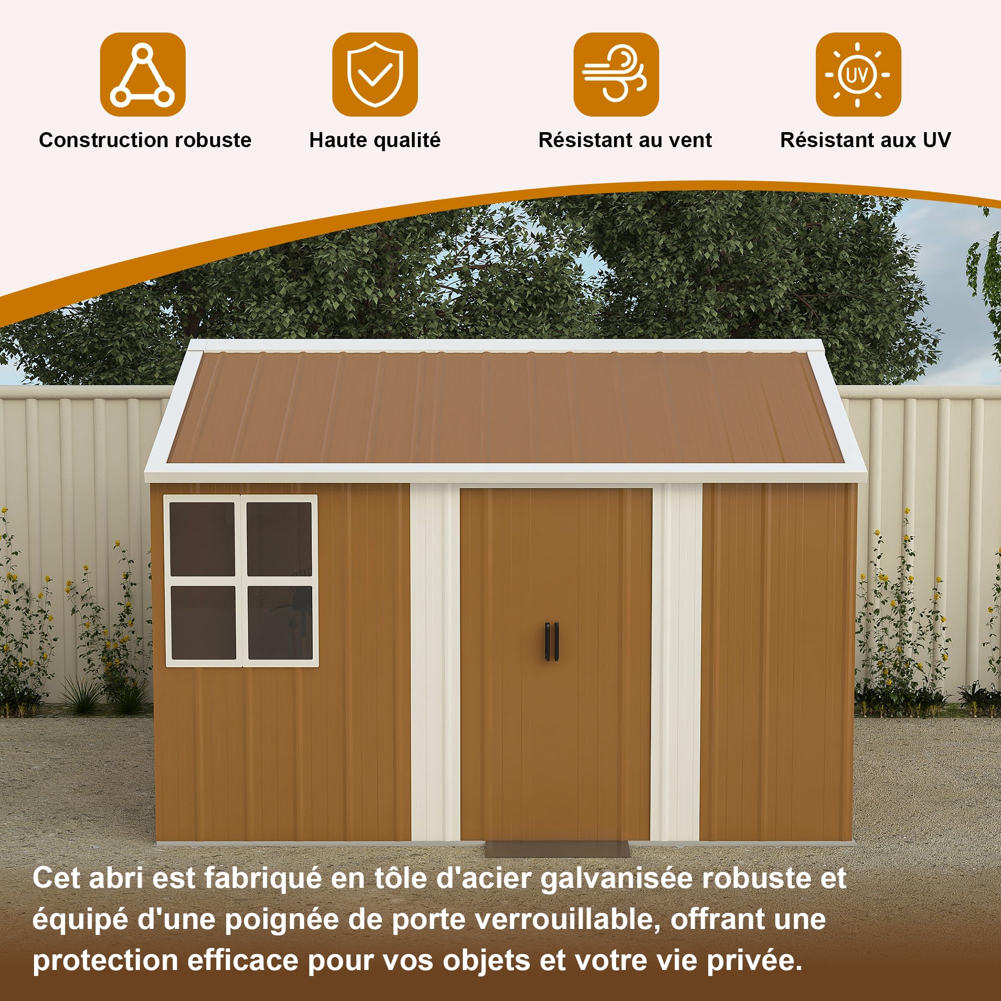 Azkoeesy Capanno Giardino Acciaio 184x116 / 300x240 / 360x298 cm, Metallico Impermeabile con Finestre - Porta Serrabile - Ventilazione, Senza Base, per Attrezzi e Biciclette (300x240 cm)