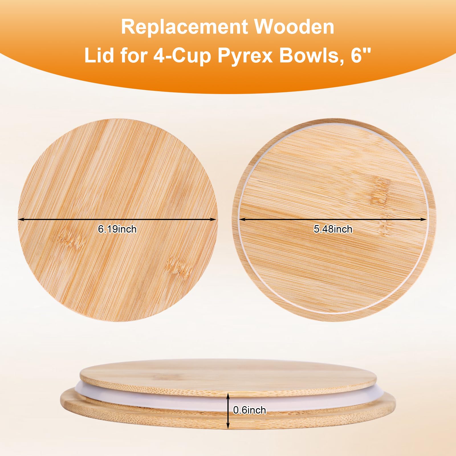 1 Pack Replacement Wooden Lid for 4-Cup Pyrex Bowls, 6