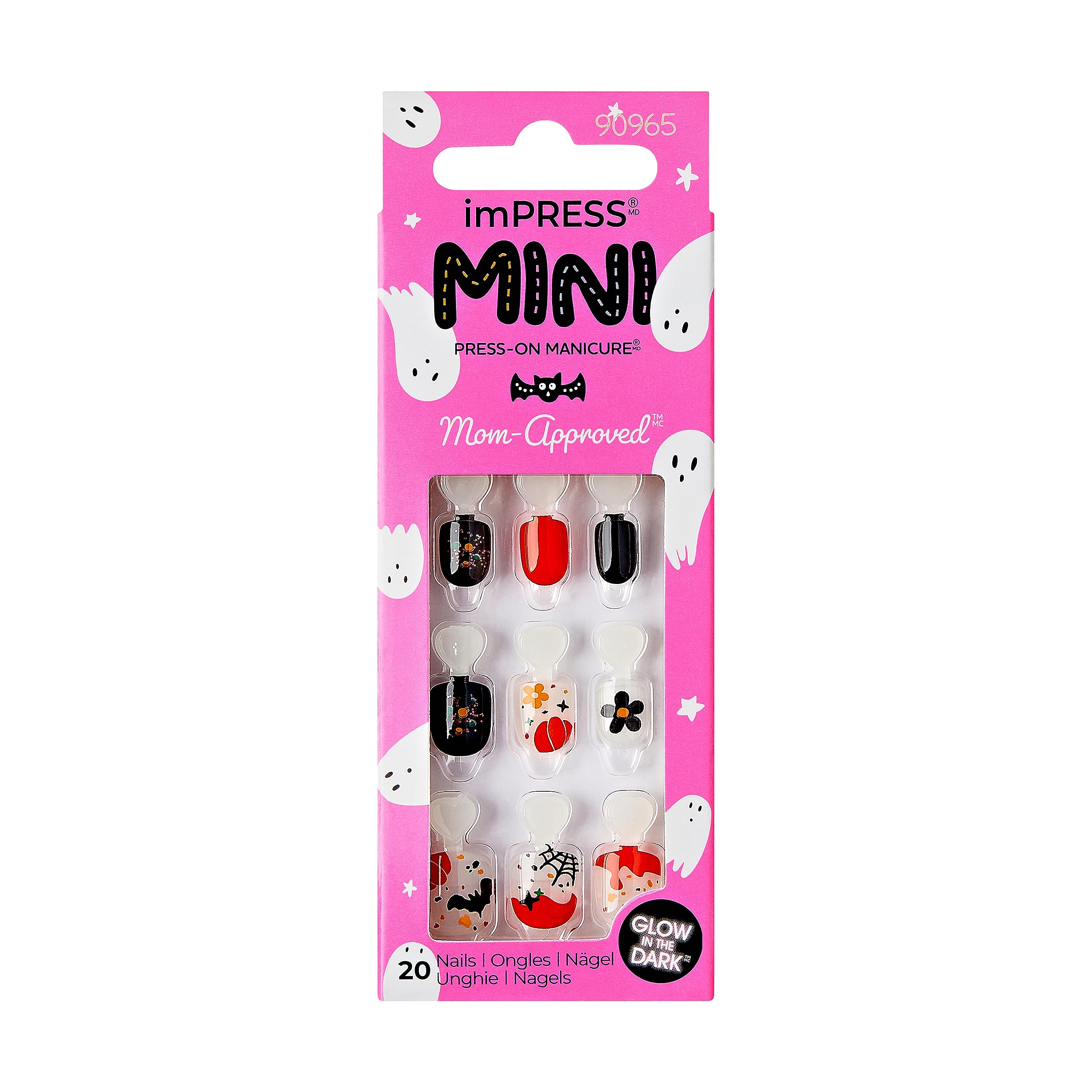 imPRESSMINI Halloween Press-On Nails for Kids, No Glue Needed, Orange, Square, 21 Ct.