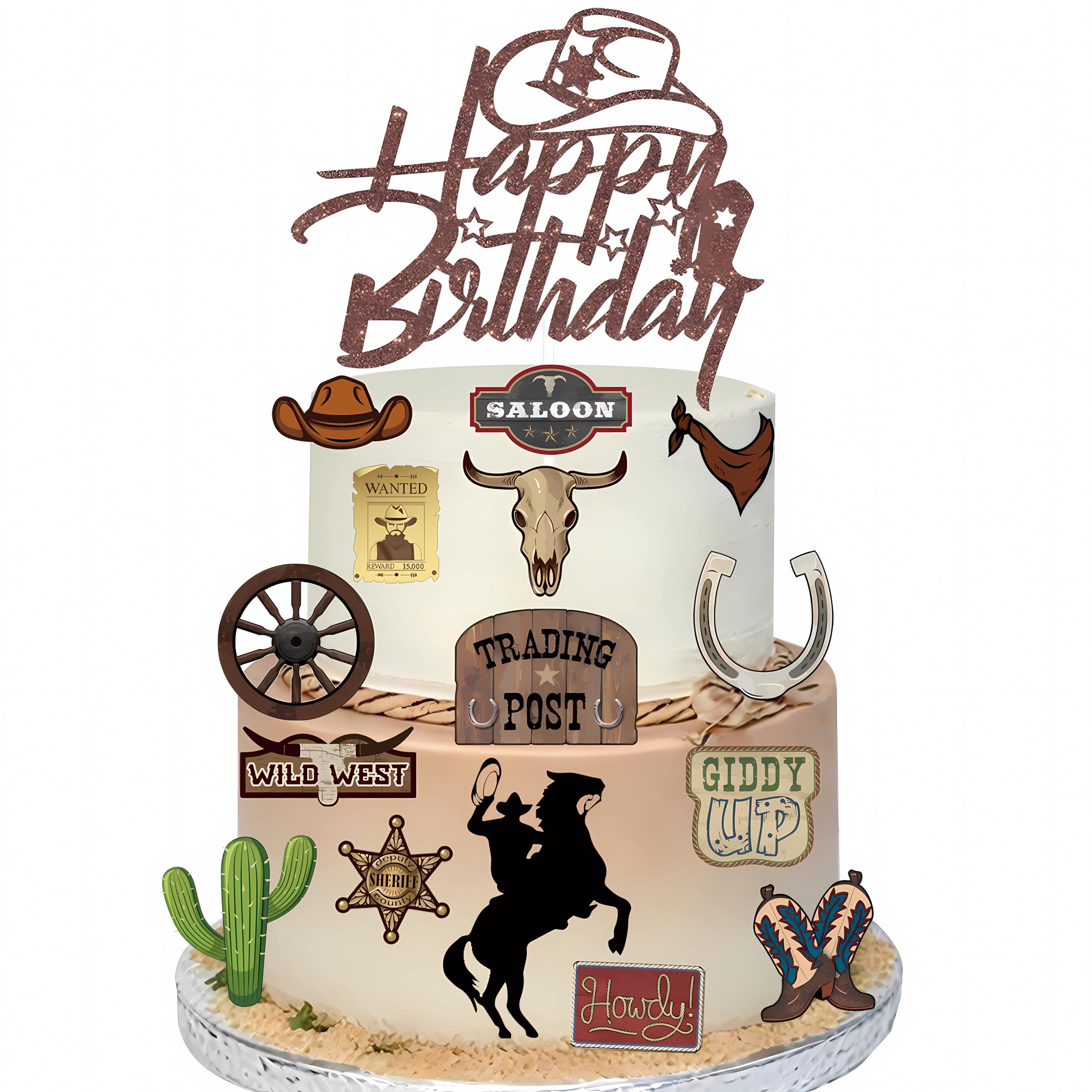 Photo 1 of 16 Pcs Cowboy Cake Toppers Glitter Cowboy Hat Cake Decorations Western Theme Happy Birthday Party Decoration for Boys Girls , Cowboy Birthday Sign Birthday Decor Party Decor Party Supplies