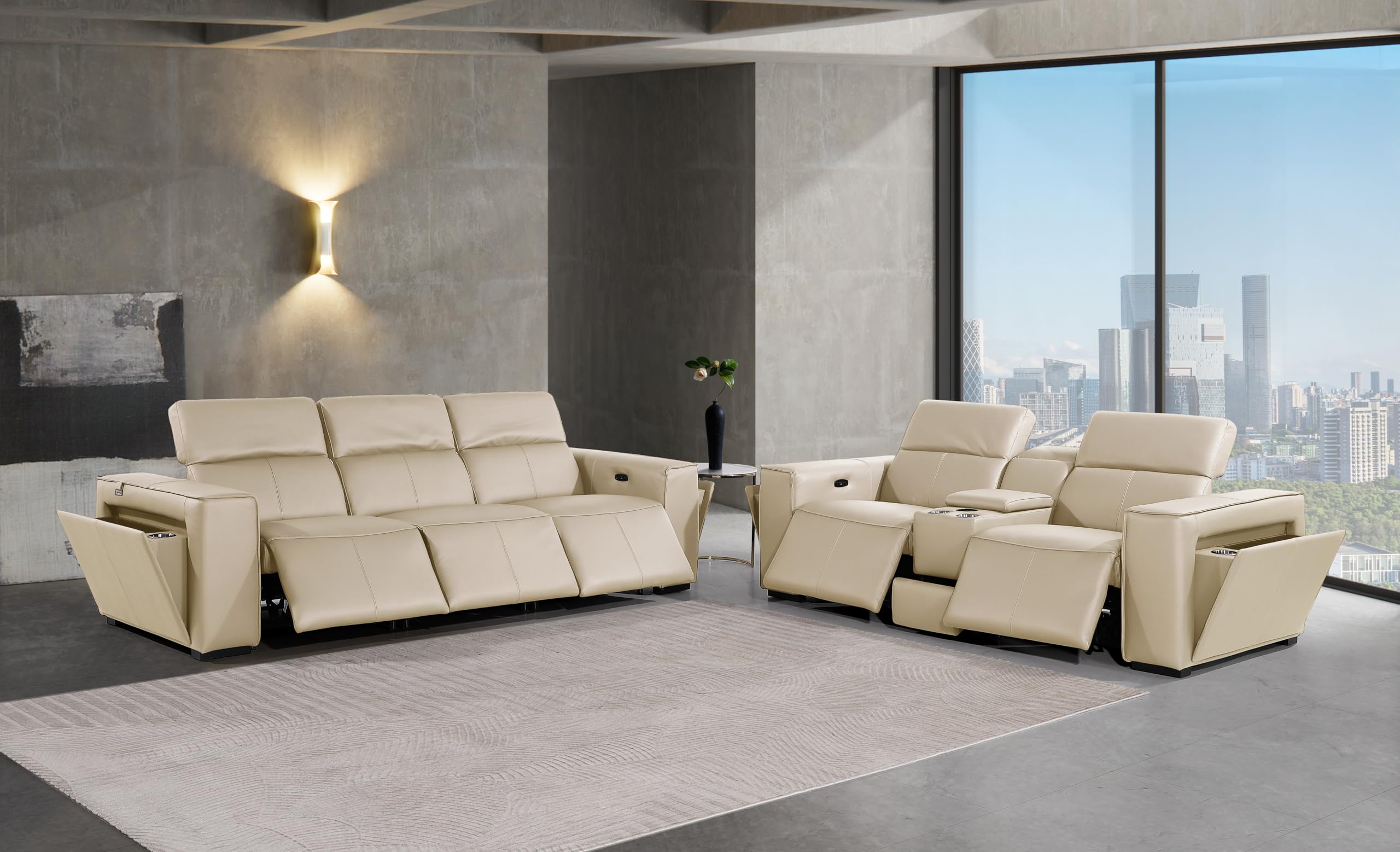 BlackJack Furniture Ernesto 2 Piece Power Reclining Sofa Set Couch and Loveseat with Top Grain Italian Leather 5