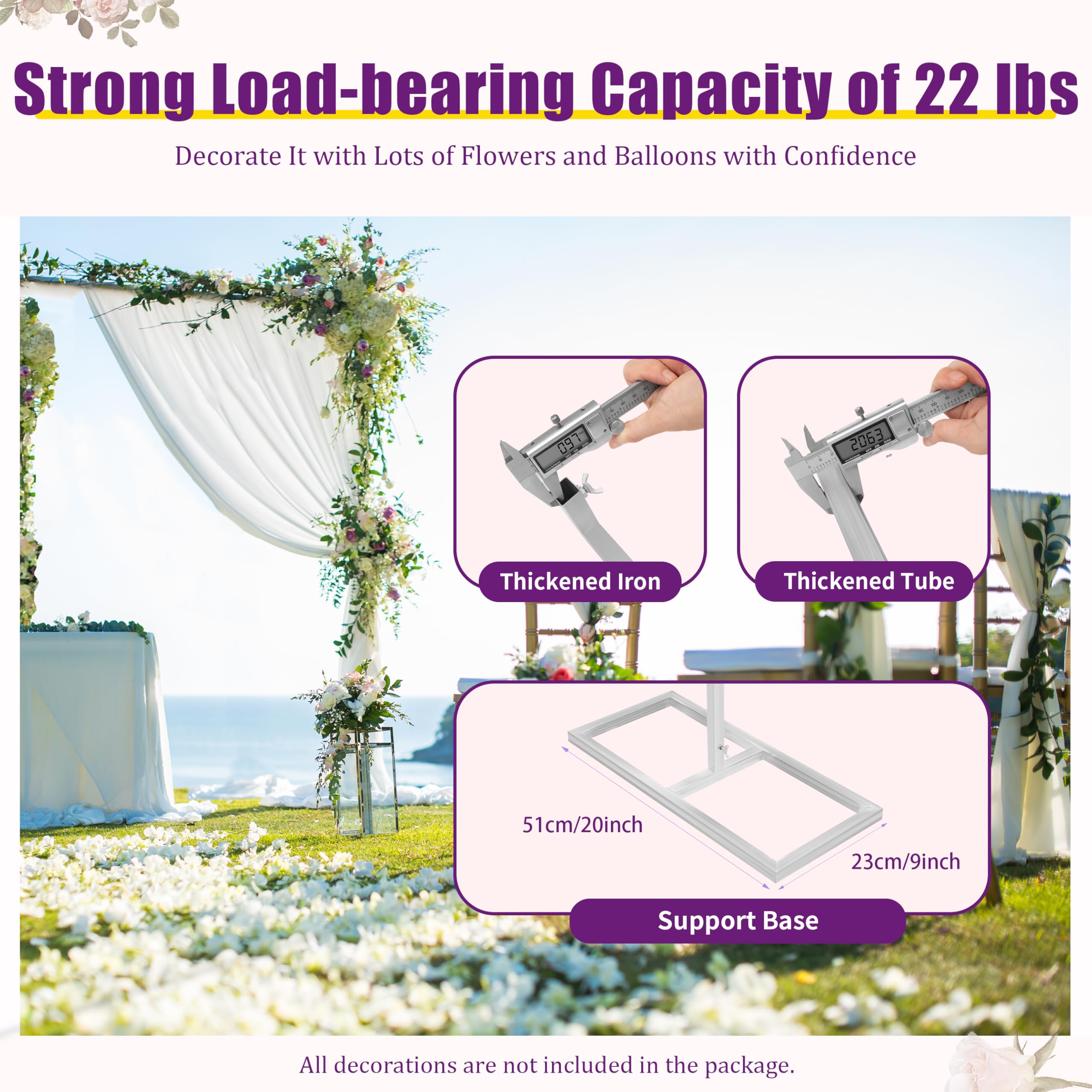 Metall Quadrat Stand Bogen, Hochzeitsbogen Luftballon Bogen Gestell, Abnehmbare, Luftballonbogen für Hochzeiten Jubiläen und Geburtstagsparty, 3m x 6m, Silber
