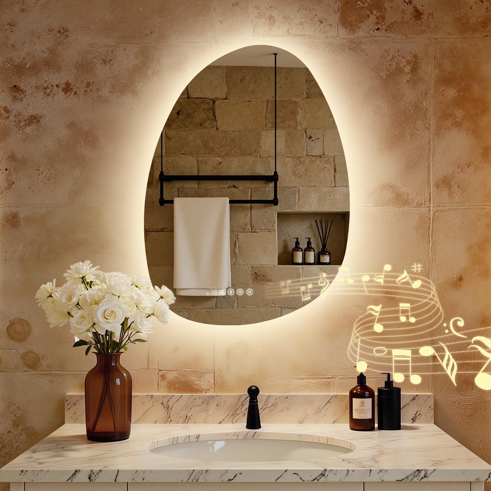 Miroir Salle de Bain avec Éclairage LED Bluetooth 75×55 cm
