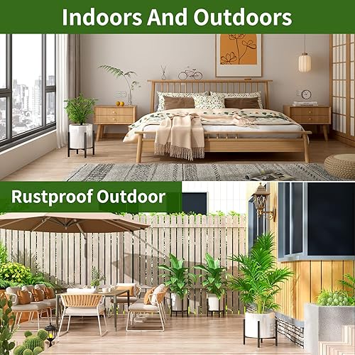 Miniatura 4 de Soporte ajustable para plantas individuales para interiores alto extensible de mediados de siglo soporte para plantas bohemio de metal negro para