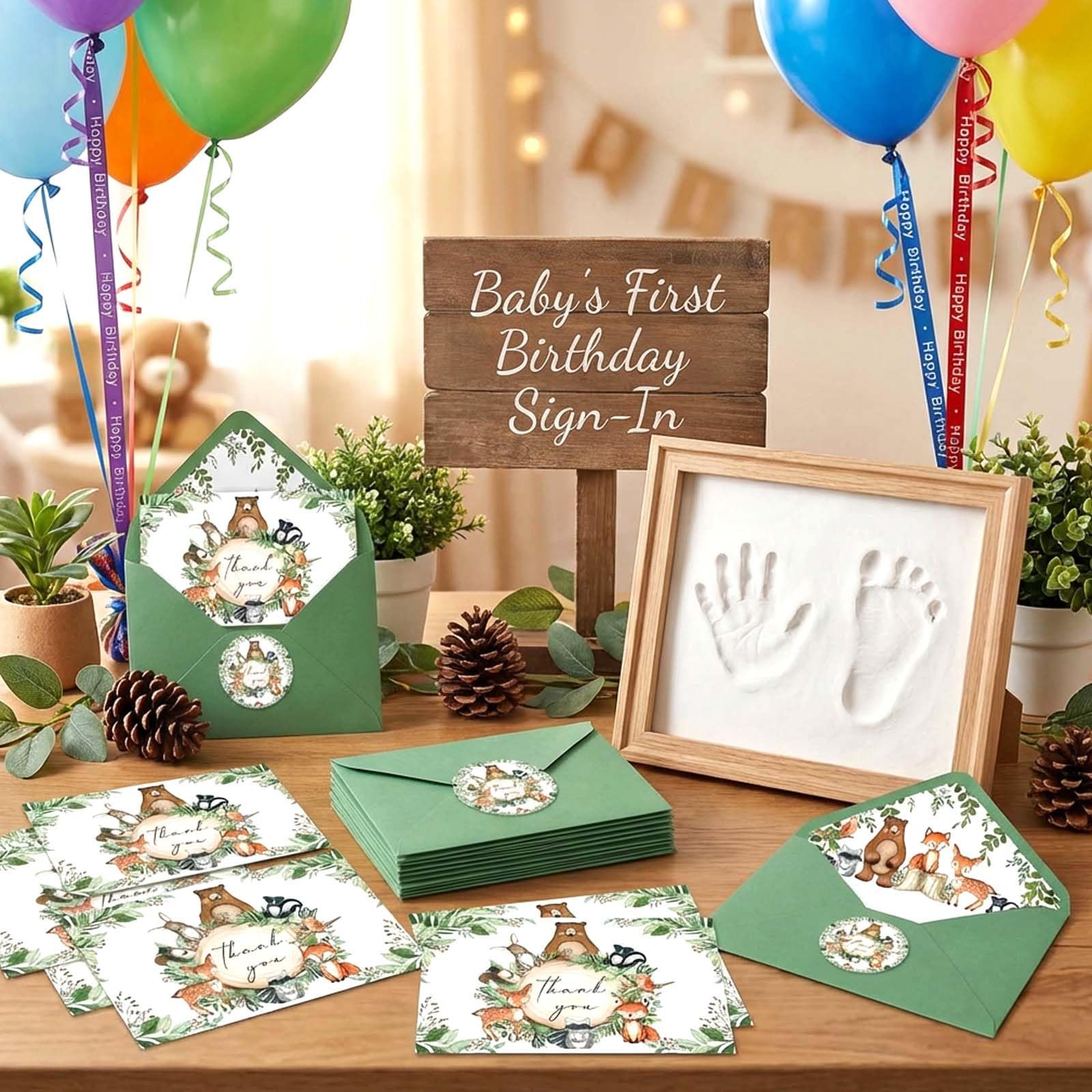 Woodland Dankeskarten, Waldtiere, Dankeskarten, 10,2 x 15,2 cm, mit passenden Umschlägen und Aufklebern, grüne Notizkarten, Wald-Baby-Party, Geburtstag, Dankeskarten (50 Stück)