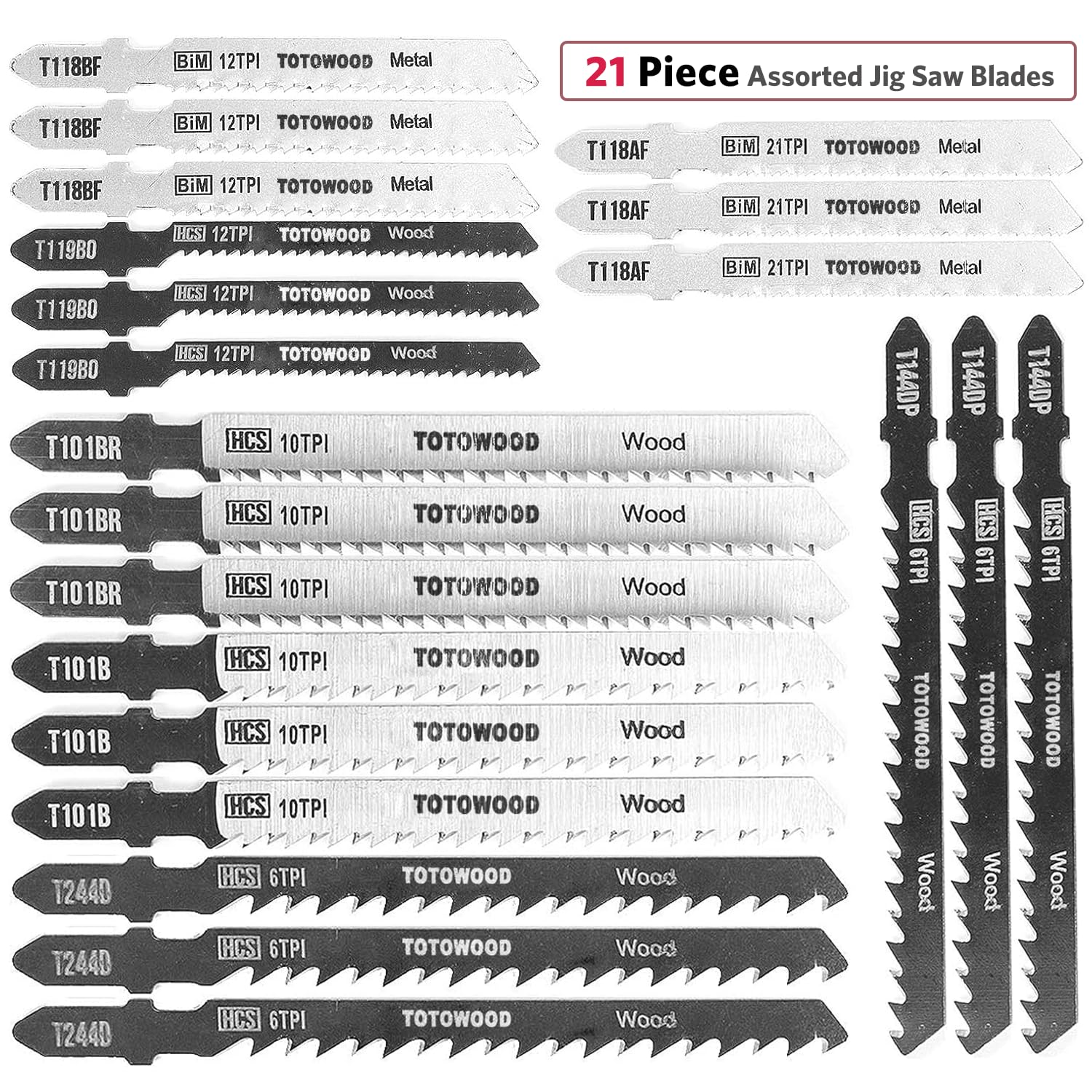 TOTOWOOD 21pcs Jig Saw Blades