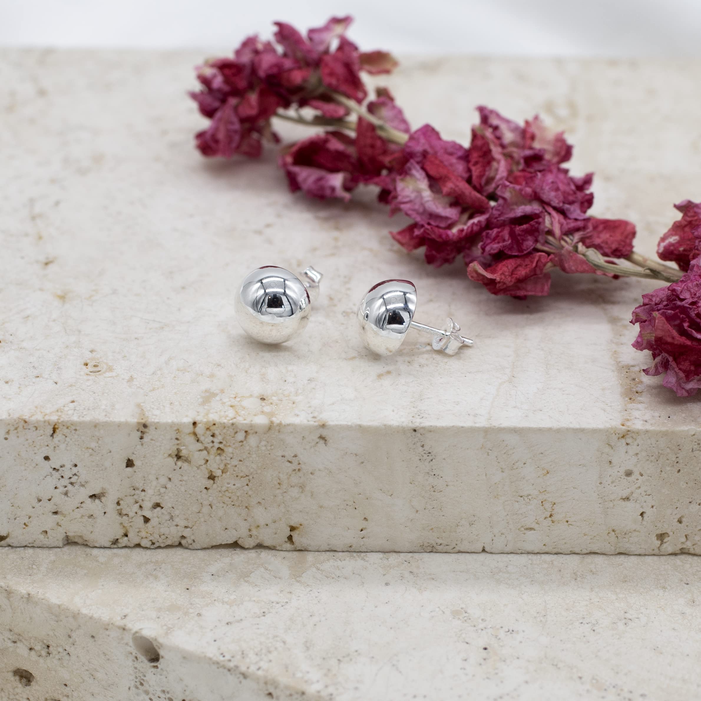 Tuscany Silver Orecchini a perno mezza sfera da 10 mm da donna in argento sterling