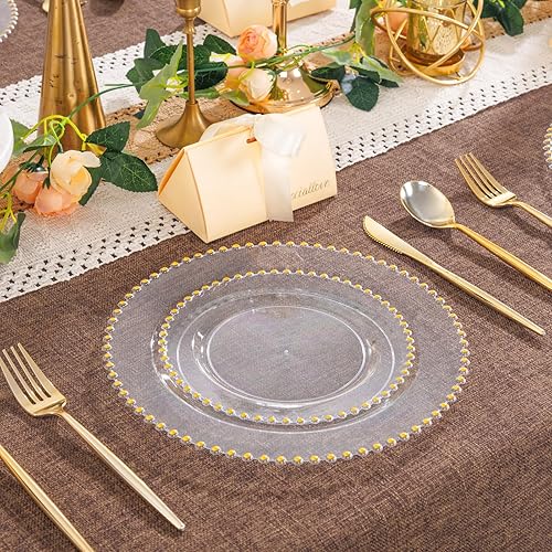 Miniatura 17 de LIYH 150 Pcs Plastic Christmas Dinnerware Set, Red Plastic Dinner Dessert Disposable Plates, Gold Silverware, Red Christmas Disposable Cups 10 OZ