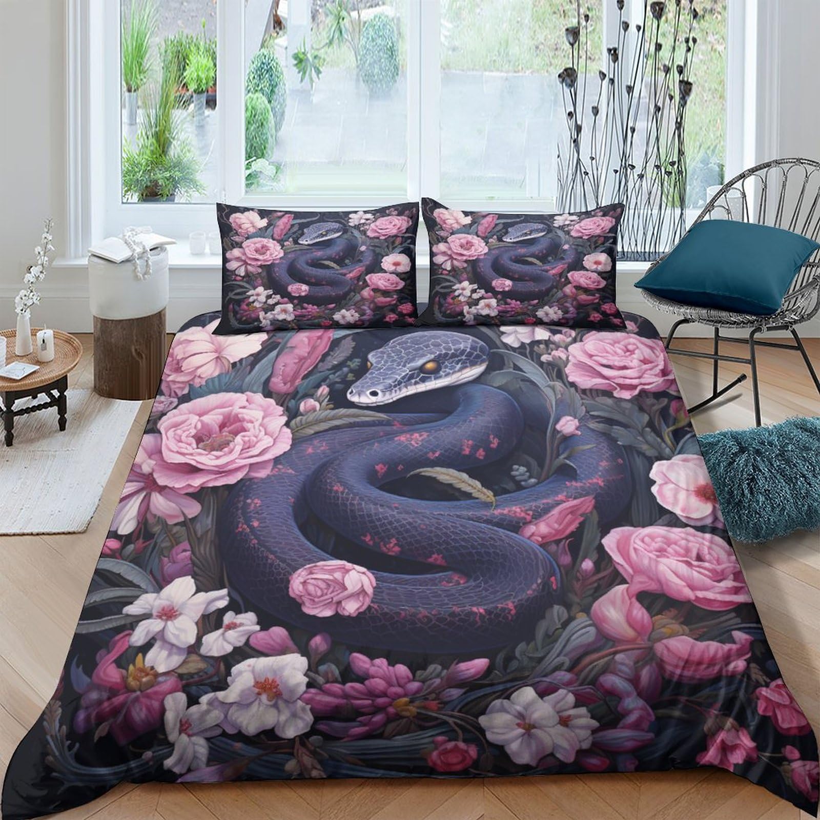 Housse de couette serpent 3D anti-froissage parure de lit zippée