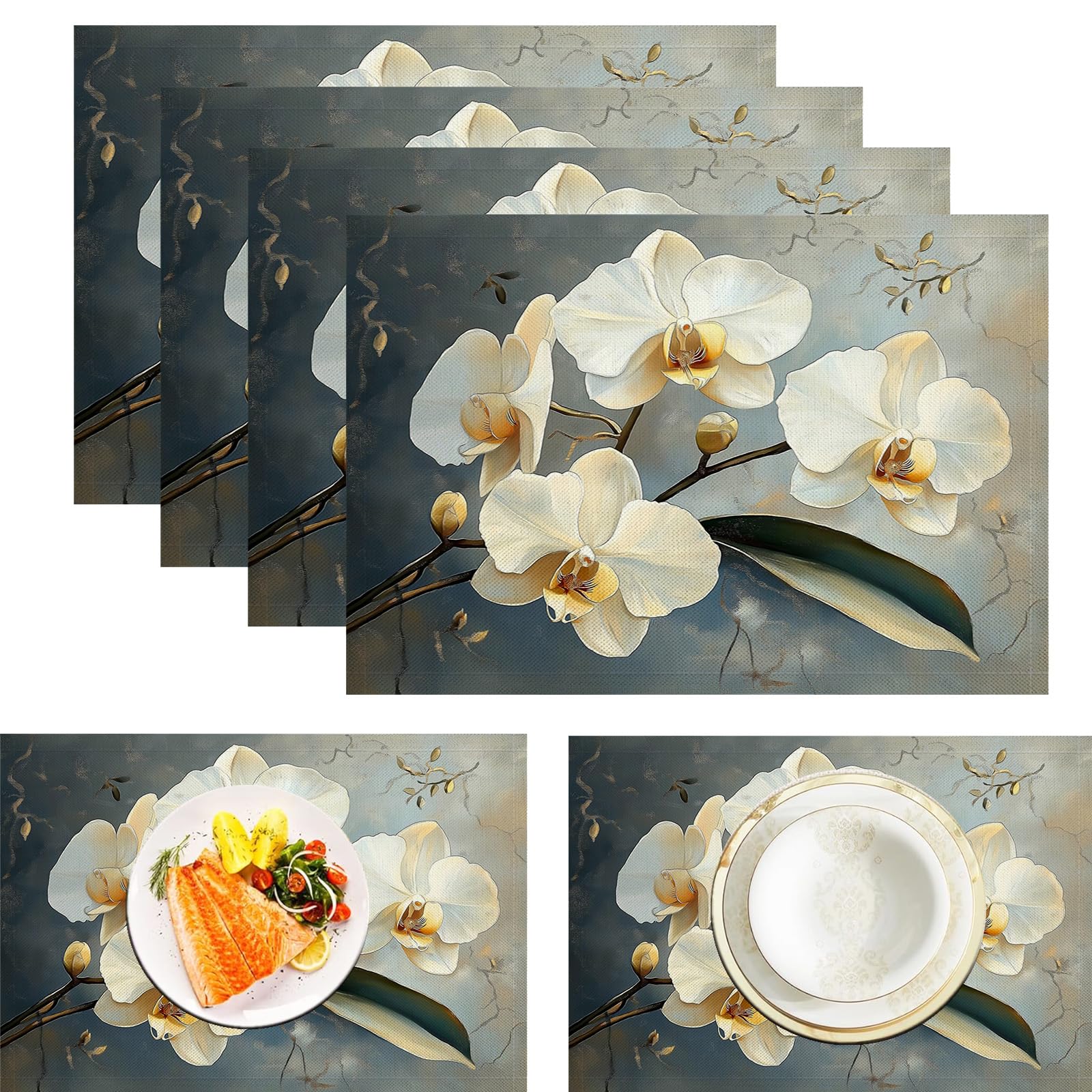 Sets de table orchidée blanche style peinture pour des instants sereins