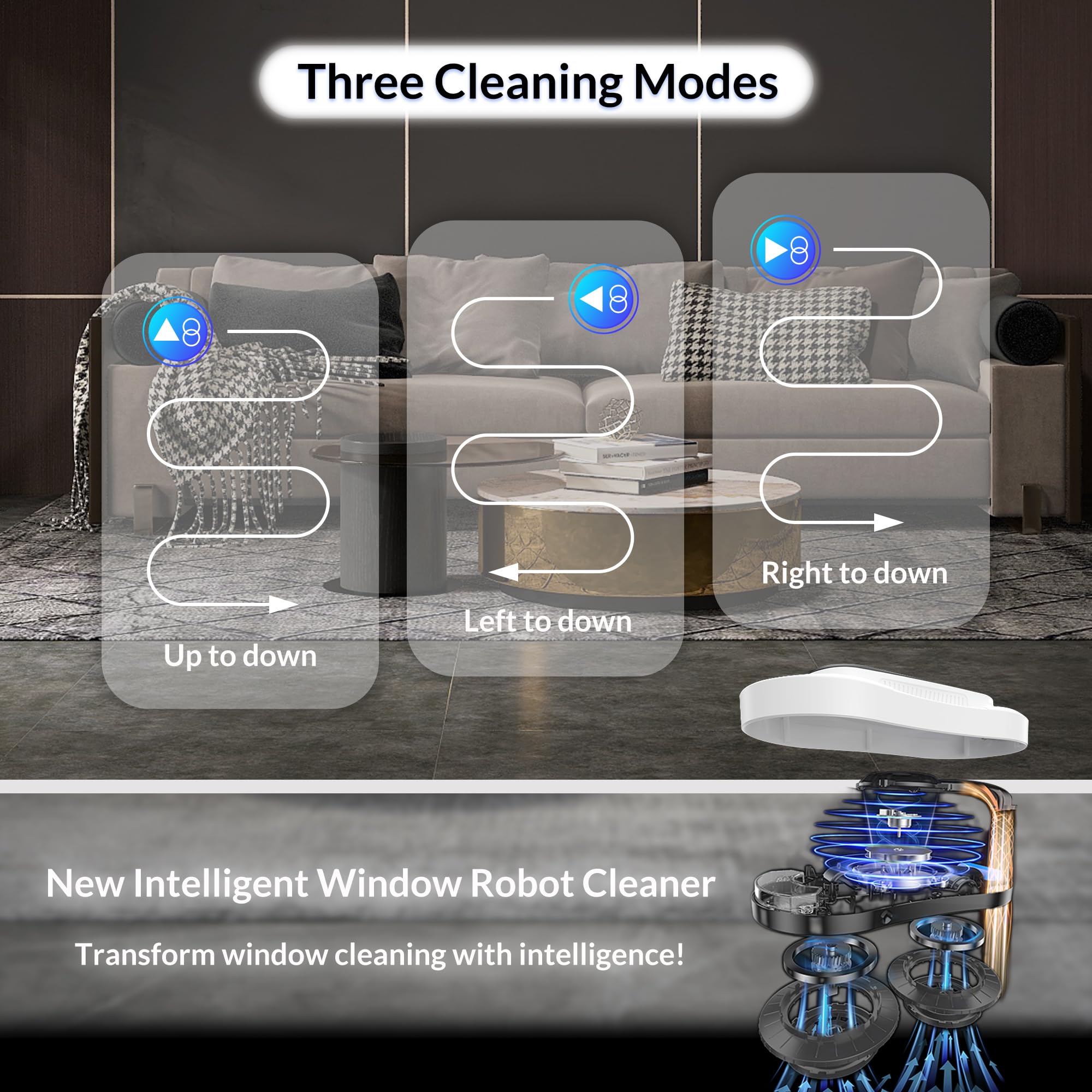 Robot limpiador automático de ventanas con doble spray de agua, lavadora inteligente de limpieza de ventanas con succión de 3000 pa y planificación de trayectoria de IA, robot de limpieza de