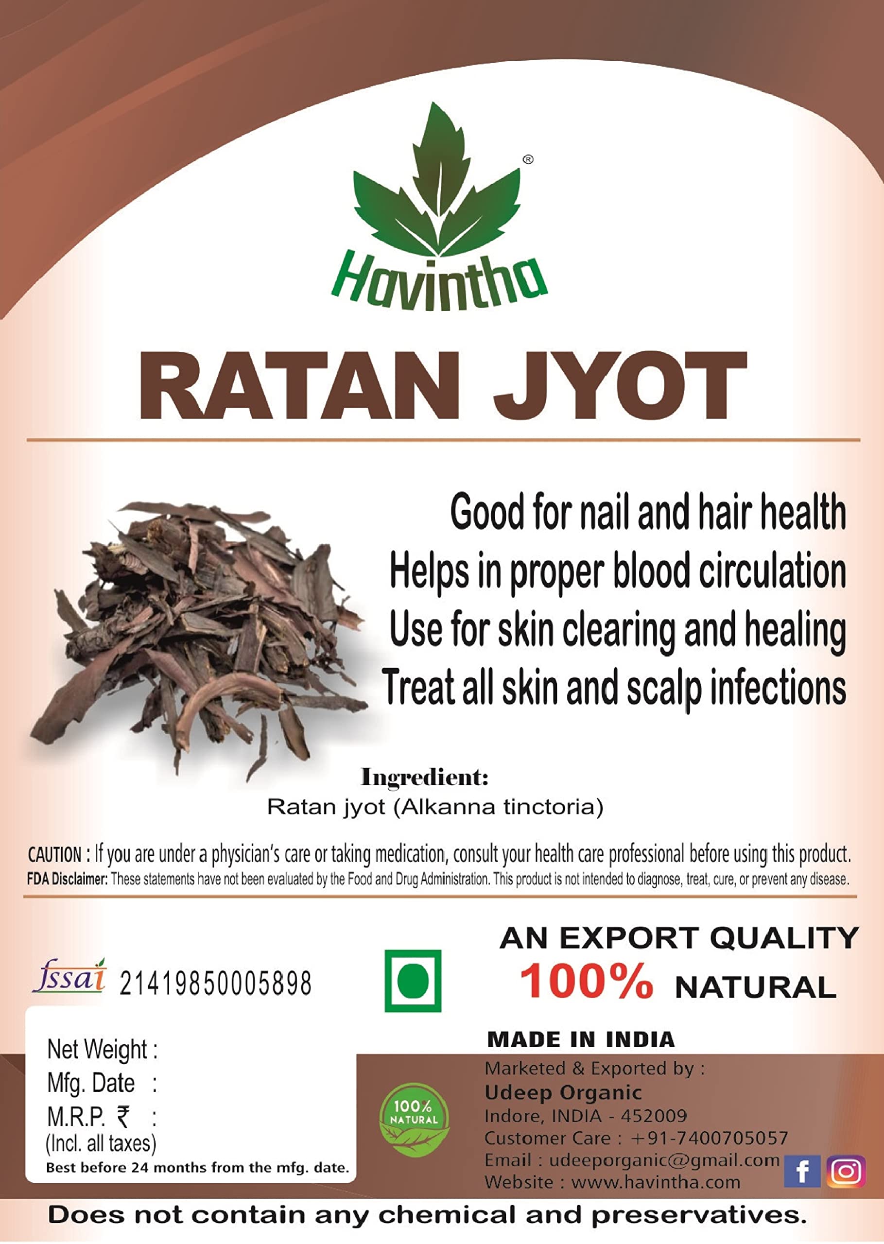 Buy Havintha Natural Ratanjot Root Whole use for Hair Fall, helps scalp