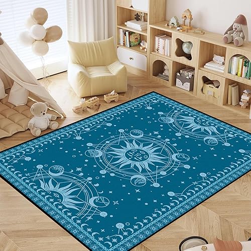 Miniatura 6 de Alfombra Grande de Sol y Luna Boho, Alfombras de Área Celestiales para Dormitorio, Residencia Estudiantil, Sala de Estar, Alfombra Bohemia Oculta de