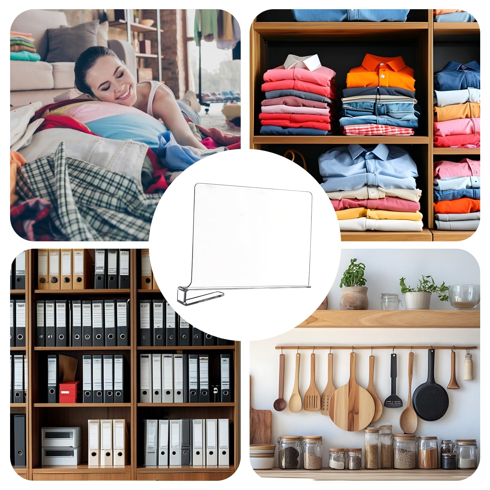Transparente Acryl-Trennwände für Schrank-Organisation, Geldbörsen-Organizer, Handtaschen-Trenner, Bücherregal-Trennwand für Schrank, Schlafzimmer, Küche, Büro, Schrank, Badezimmer (A, 6 Stück)