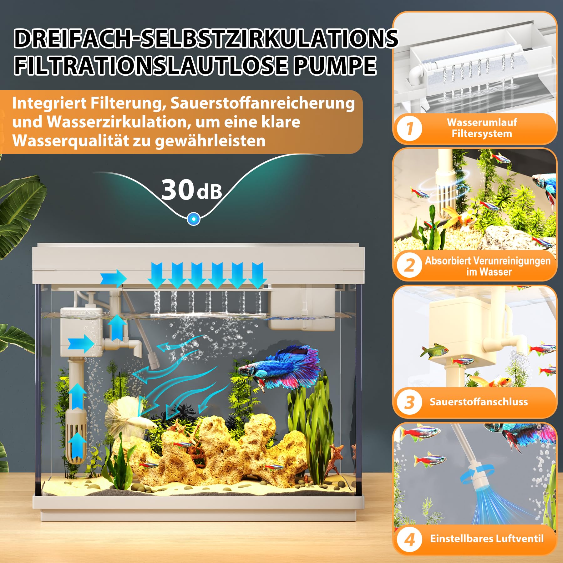 Vehipa 9L Aquarium Komplettset, Mini Nano Aquarium Büro-Desktop-Dekoration | mit Filter, Heizer, 7-farbige Beleuchtung, intelligentem Luftbefeuchter