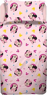 Minnie - Juego de sábanas Completo para Cama de Plaza y Media, sábana encimera, sábana Bajera Ajustable, Funda de Almohada, Color Rosa, Disney, 100% algodón, Producto Oficial