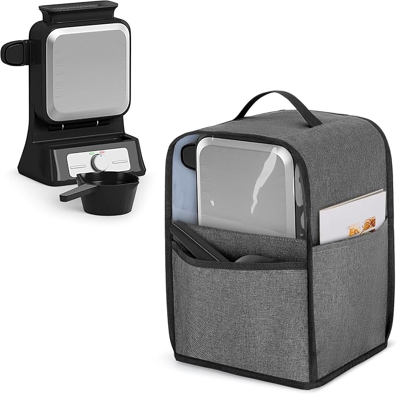 Waffle Maker Cover Compatible with Ninja Belgian Waffle Maker BW1001 | Protective Dust Cover, Visible PVC Window, Top Handle, Foldable, Pockets Fits Waffle Iron, Pour Cup, or Kitchen Accessories