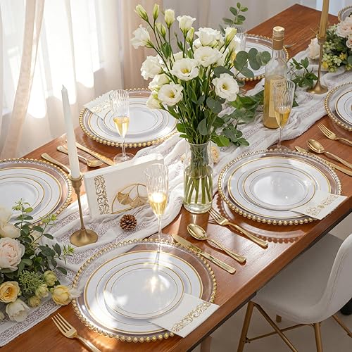 Miniatura 3 de WDF 160 piezas de cubiertos de plástico dorado - Cubiertos de oro resistentes Incluye 80 tenedores, 40 cucharas, 40 cuchillos, utensilios de