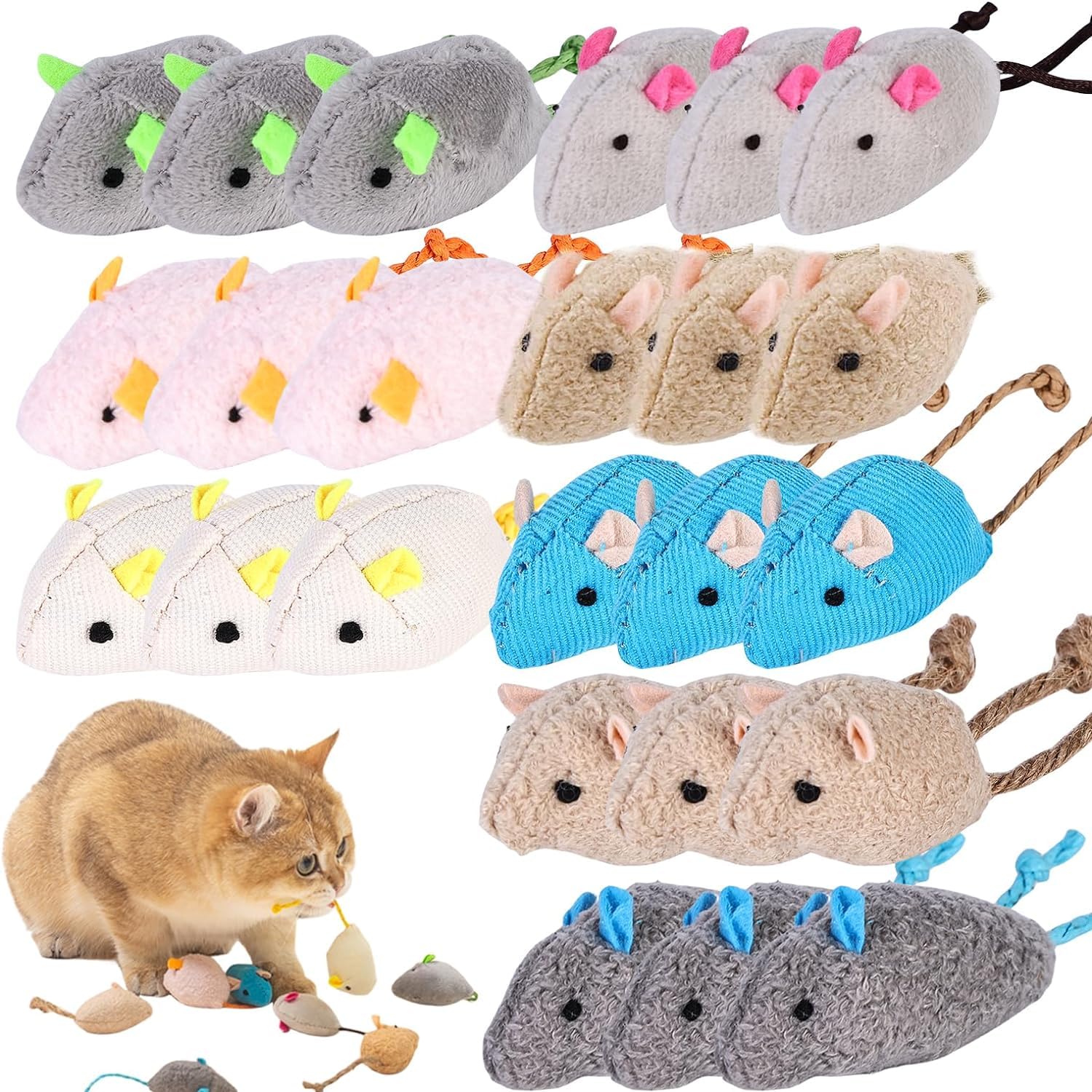Rhitchy 24 piezas de juguetes para gatos ratón: ratones de juguete catnip juguete interactivo para gatos, ratones de juguete para gatos, ratones, juguetes para gatos y contra el aburrimiento