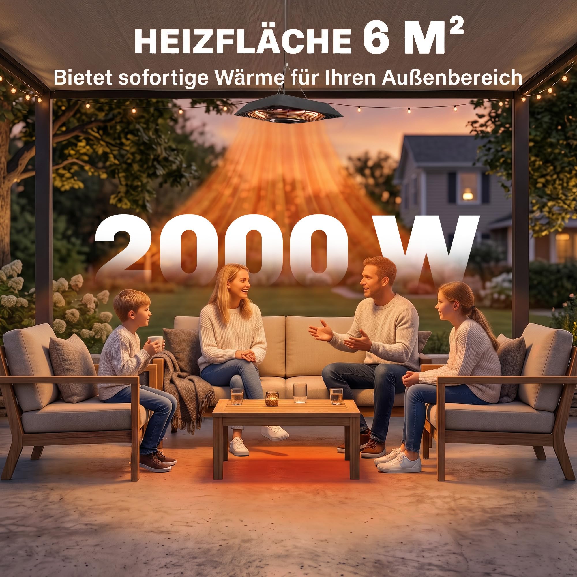 Outsunny Promiennik IR 2000W z pilotem, Czarny | 3 stopnie grzania, Osł. ochron., Wyśw. LED, IP45, Prom. ciepła, Prom. taras., Ogrz. stoj., Ogrz. IR