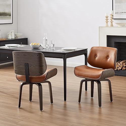Miniatura 72 de Zouron Sillas de comedor giratorias, silla de escritorio moderna de mediados de siglo sin ruedas, silla de sala de estar de piel sintética con patas