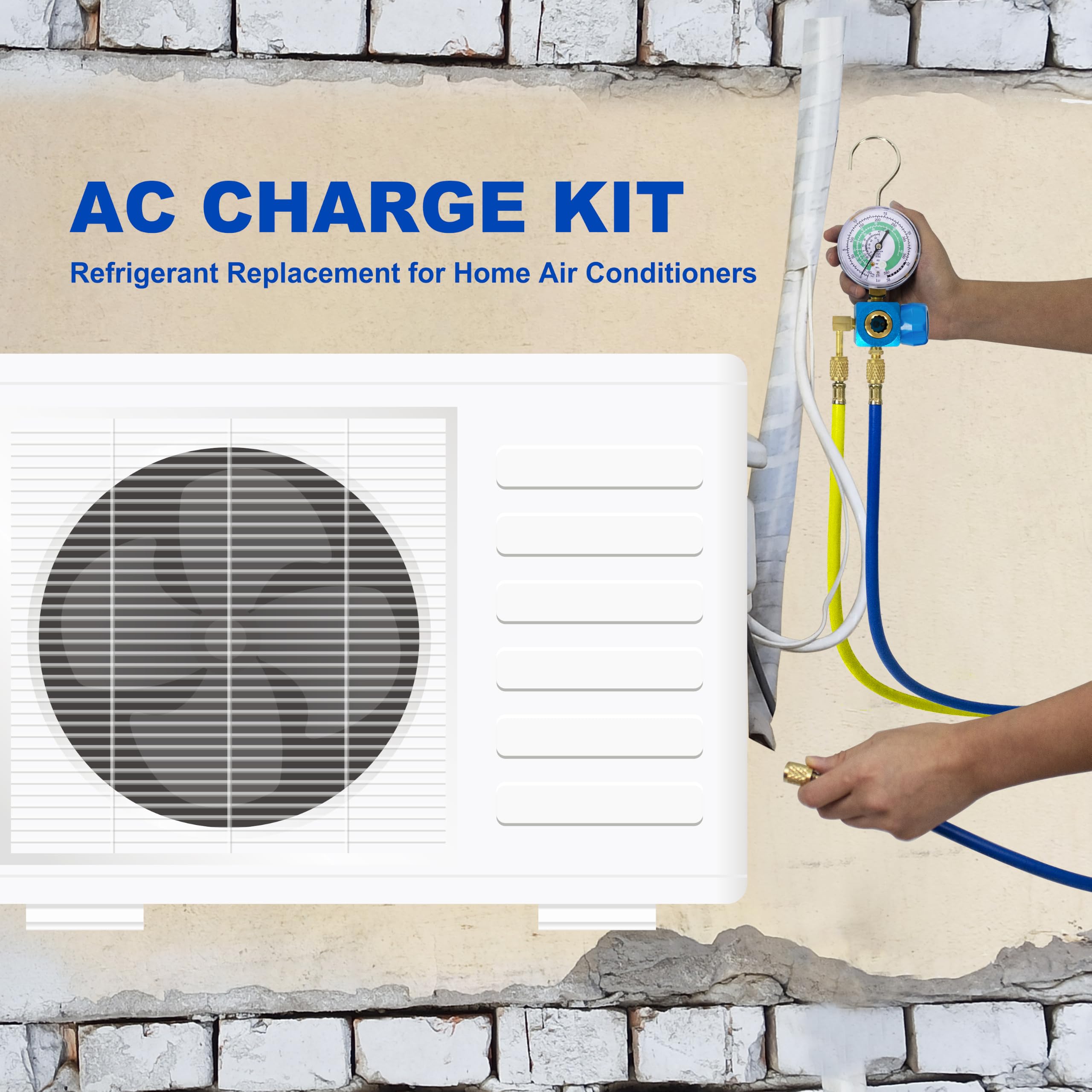 BACOENG Pompa Vuoto 85 Lt/min con Manometro Collettore, Set di Strumenti per Il Condizionamento del Refrigerante, per HVAC/Ricarica Automatica del Refrigerante CA, R410A R134a R407C
