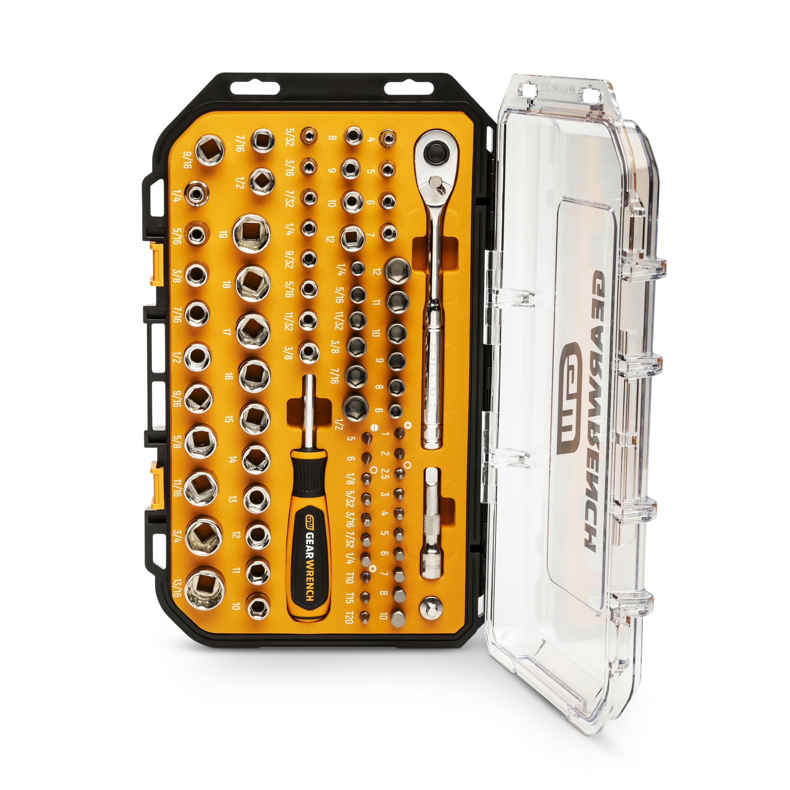 GEARWRENCH GW38CBMTS75 - Juego de herramientas manuales mecánicas de 72 dientes y 6 puntos SAE/MM de 75 piezas de 1/4 y 3/8 pulgadas