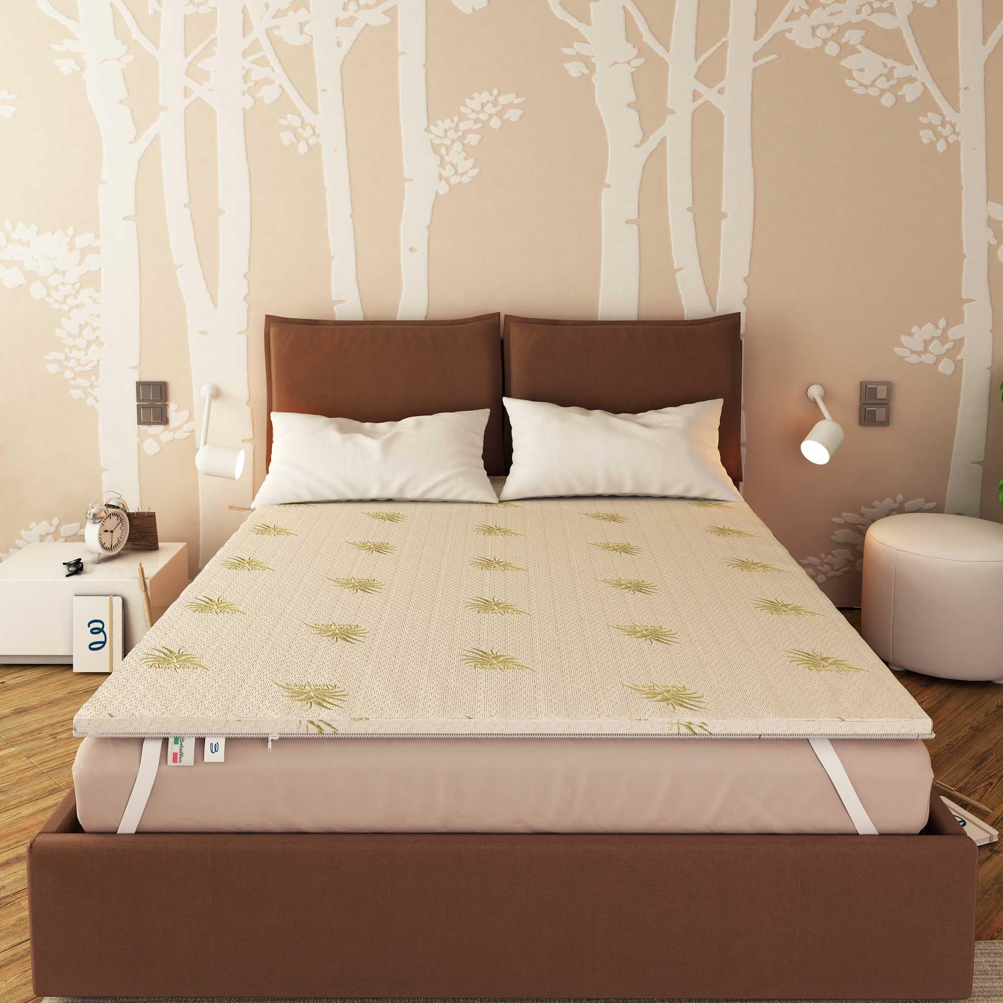 Baldiflex Topper per materasso Matrimoniale 160x190 cm in Poliuretano Altezza 10 cm, Coprimaterasso, Rivestimento Aloe Vera