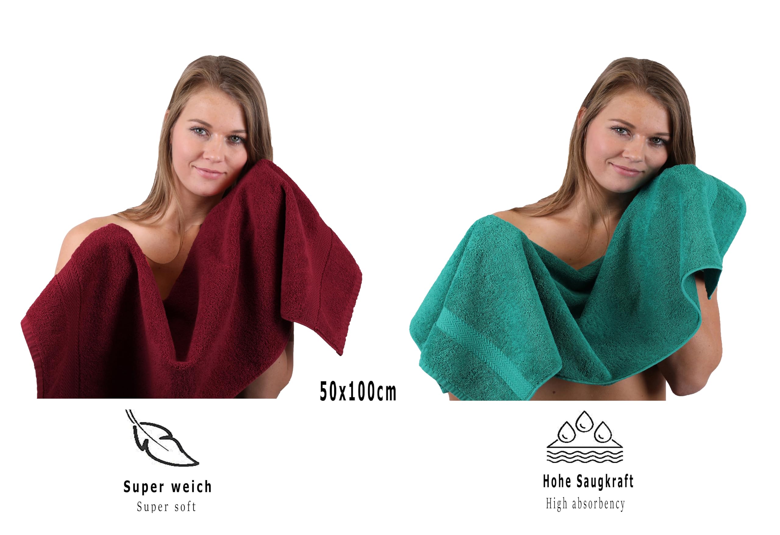 Betz Juego de 10 Toallas Classic 100% algodón 2 Toallas de baño 4 Toallas de Lavabo 2 Toallas de tocador 2 Toallas faciales Rojo Oscuro y Verde Esmeralda