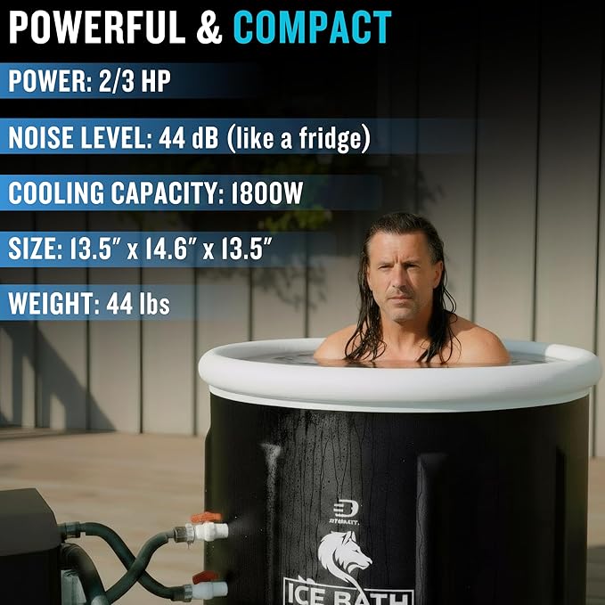 Cold Plunge Tub With Water Chiller, Pump and Filter - Low Consumption 2/3 HP Cold Plunge Chiller - Cools Water Down to 39°F