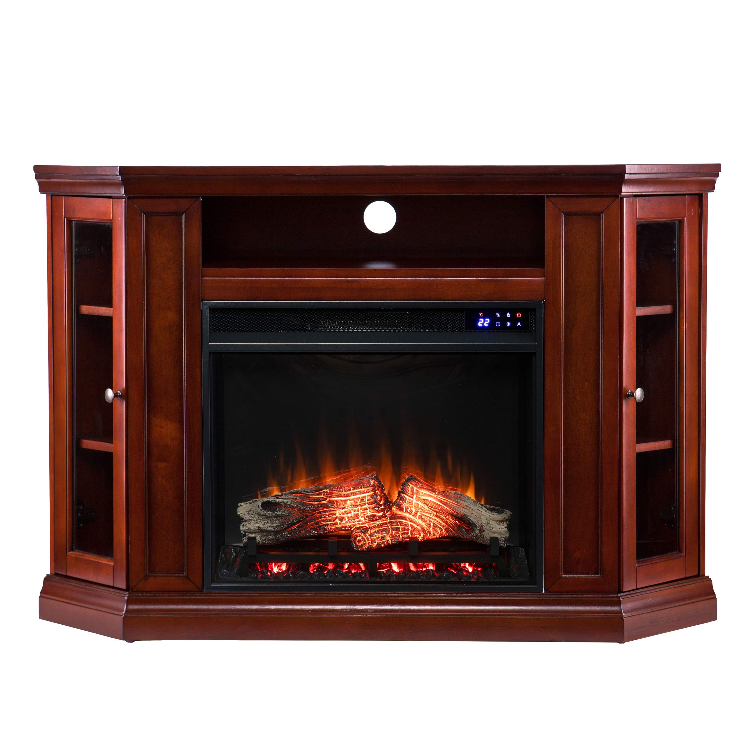SEI Furniture Claremont Corner Convertible Electric Fireplace with Storage, New Brown Mahogany